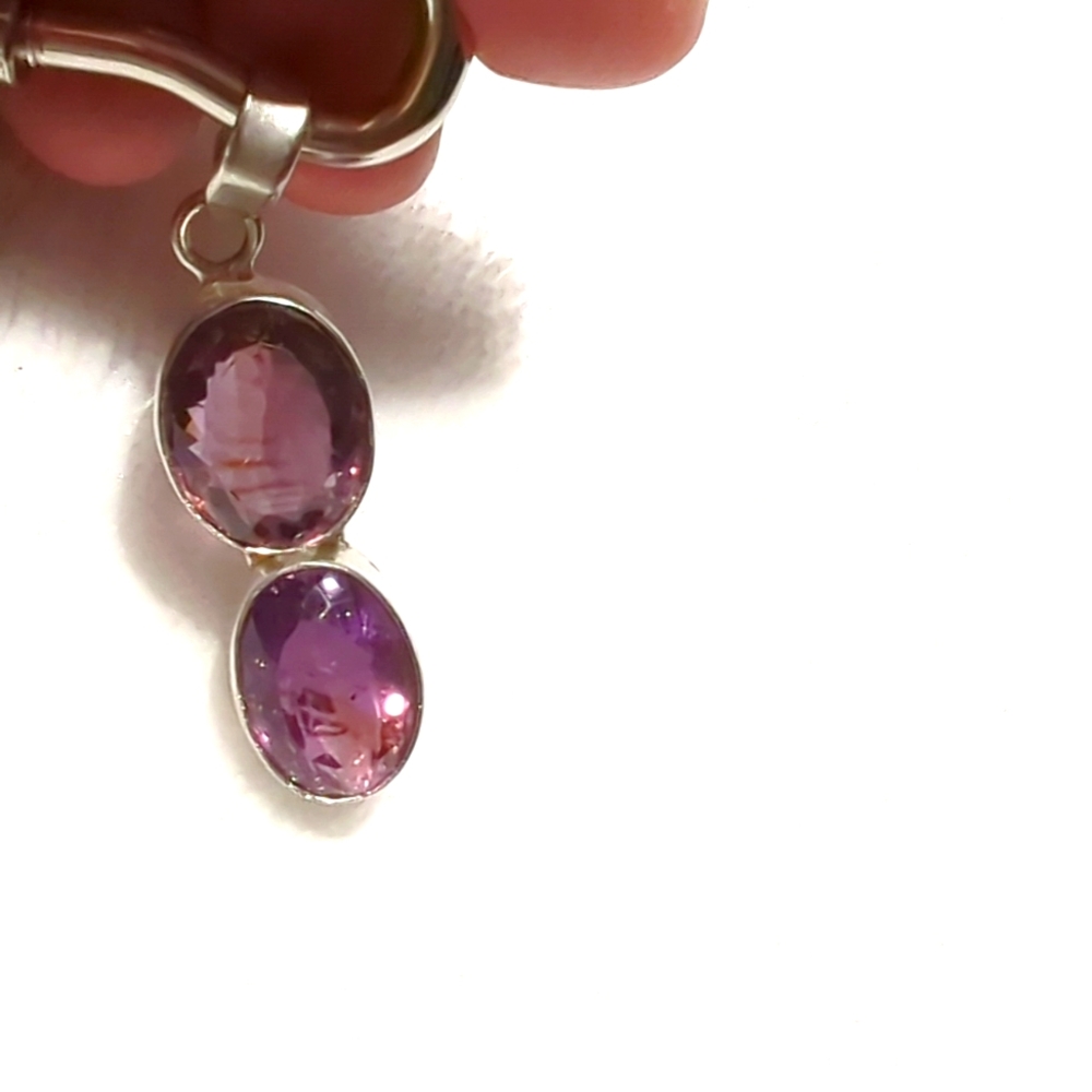 Amethyst double stone pendant semi-precious stones